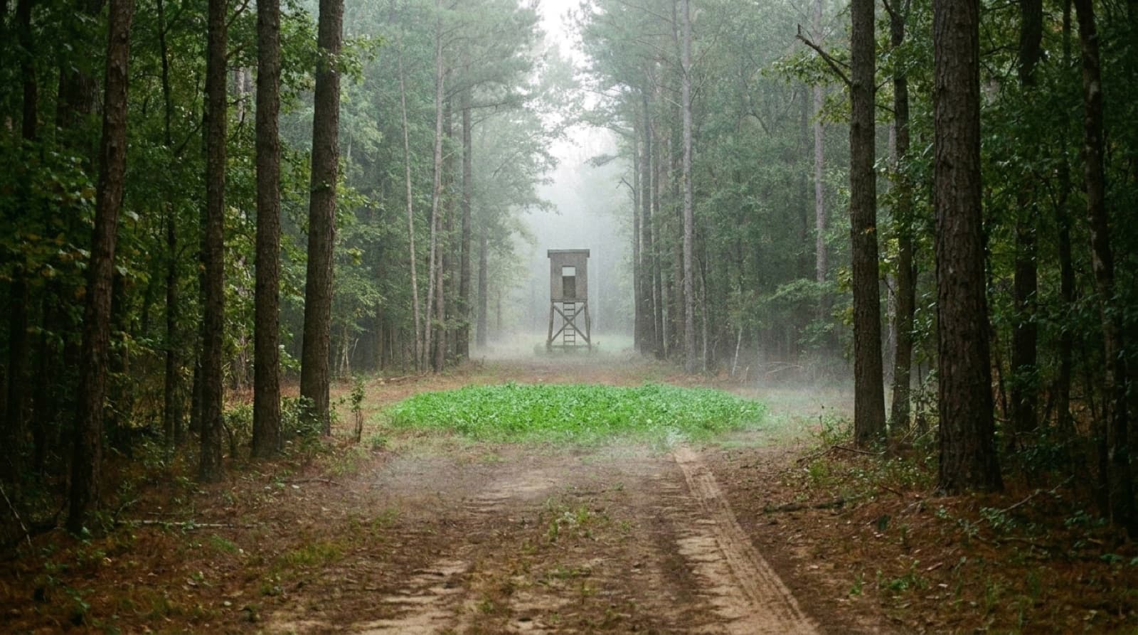 Cleared shooting lane through North Alabama timber on hunting land
