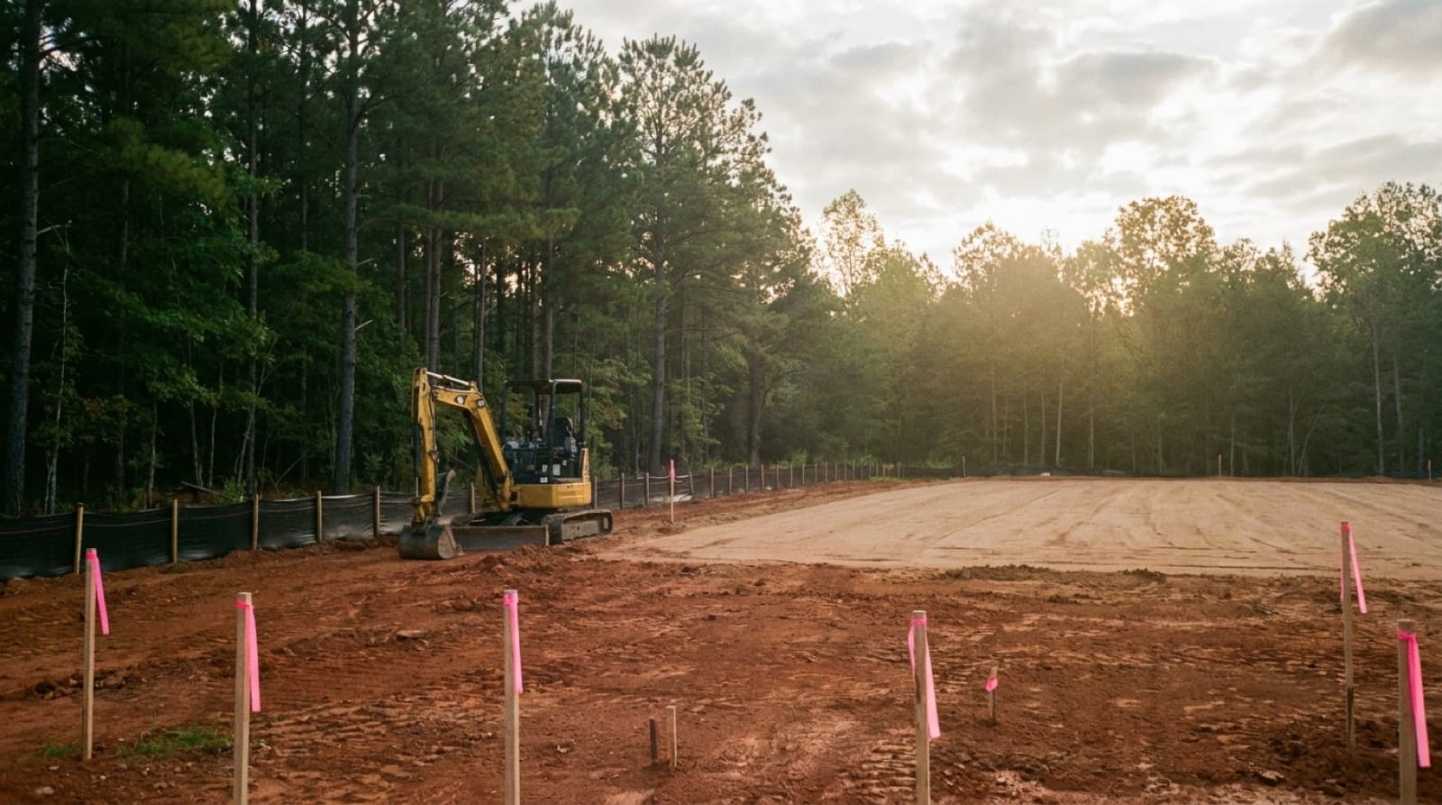 Graded building pad on a cleared site preparation project in Huntsville, AL
