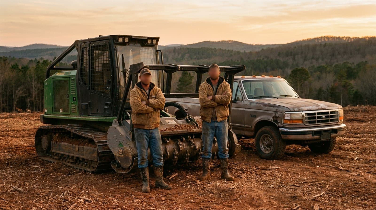 Rocket City Land Clearing crew with forestry mulcher on cleared North Alabama ground