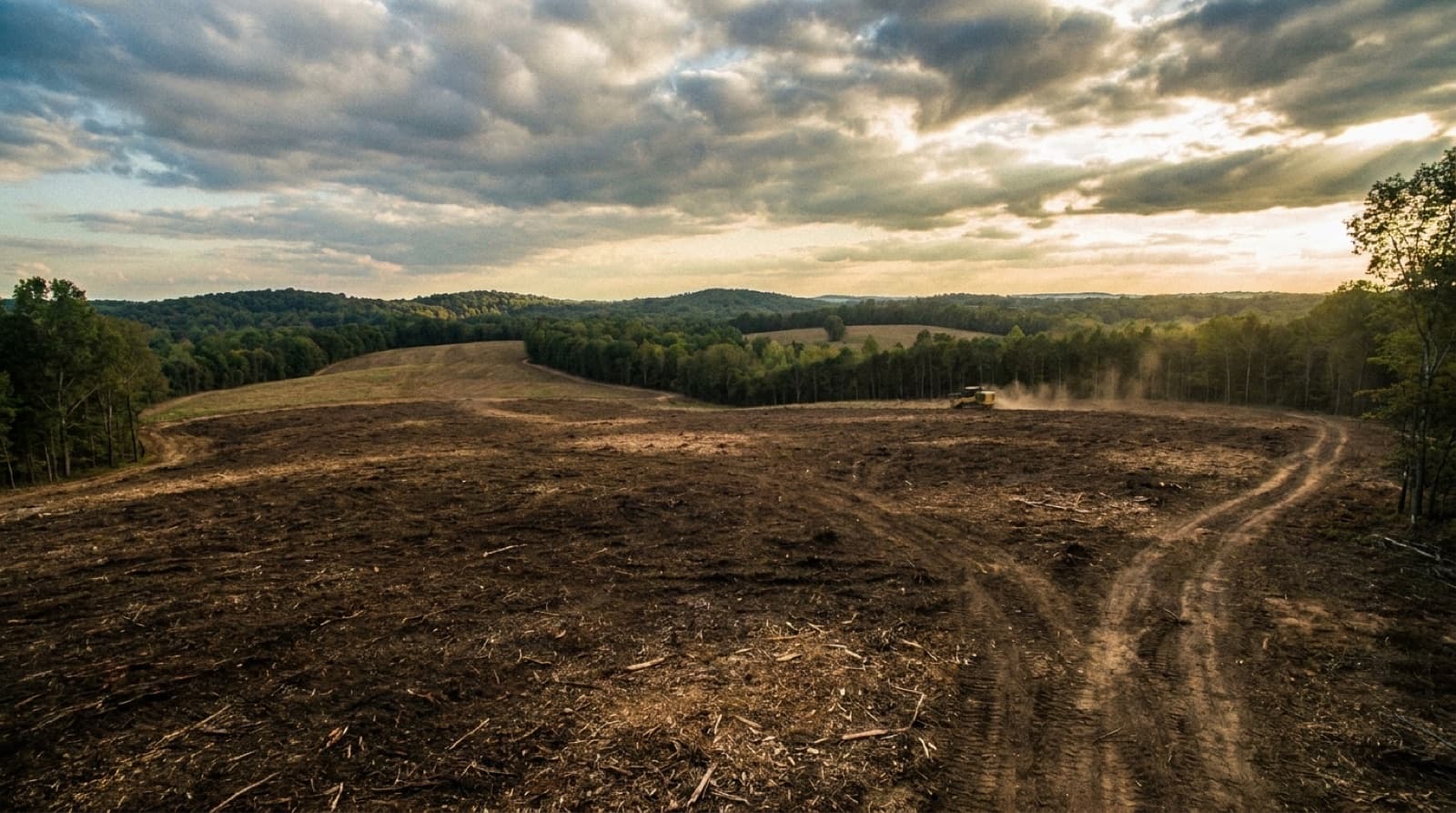 Multi-acre land clearing project in progress on North Alabama acreage near Huntsville