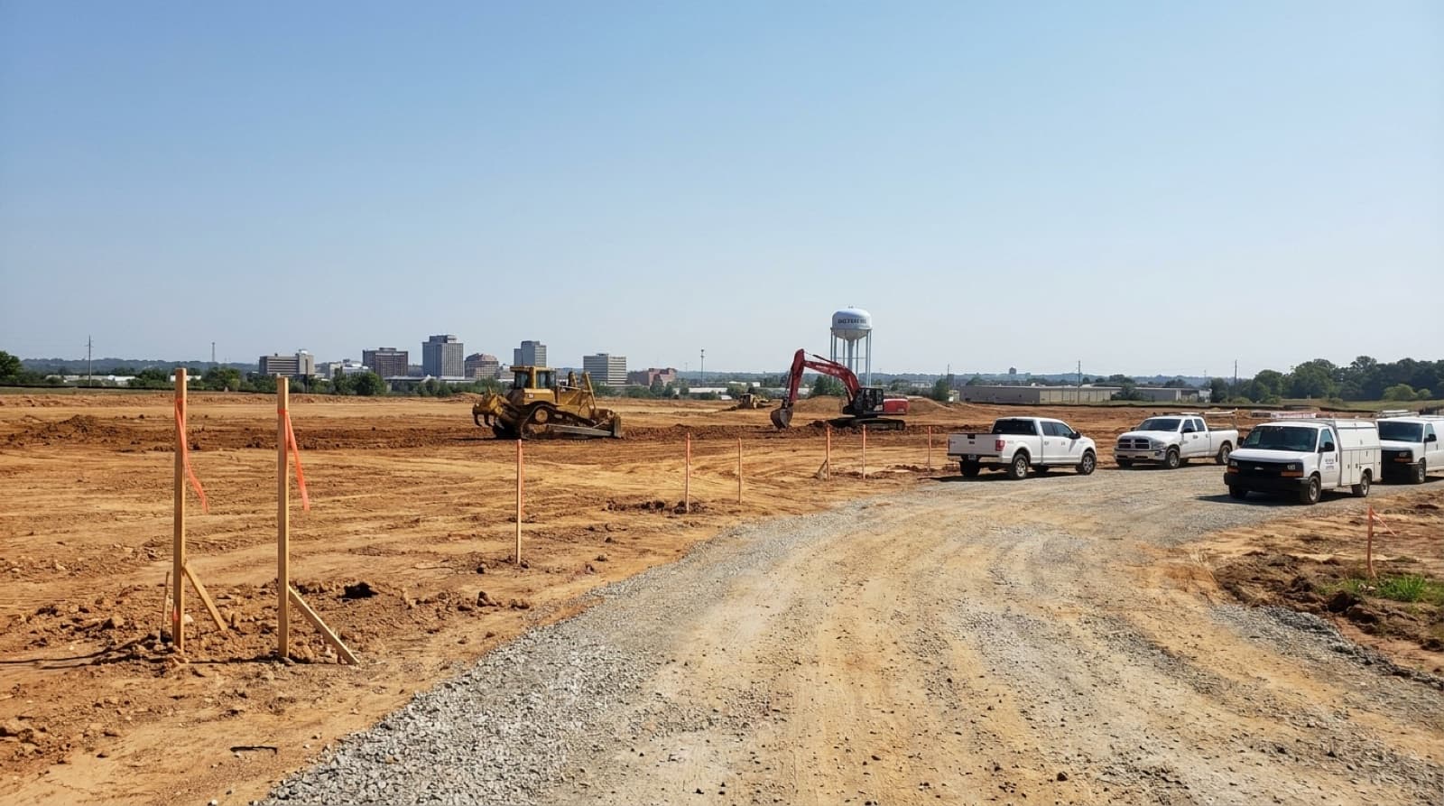 Commercial land clearing equipment preparing a development site in Huntsville, AL