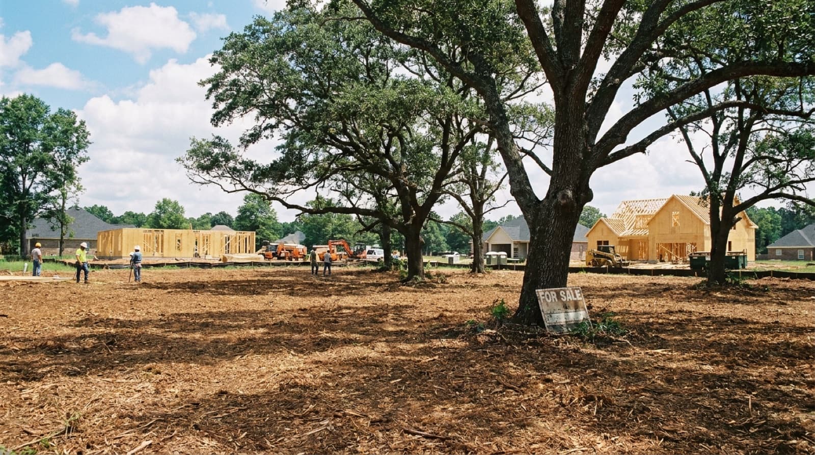 Freshly cleared building lot in Huntsville, AL after brush and sapling removal