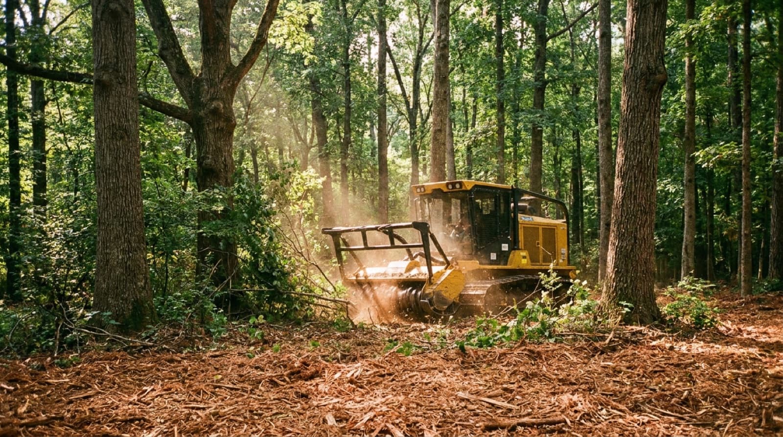 Wooded lot in Huntsville, AL after selective clearing with mature hardwoods preserved