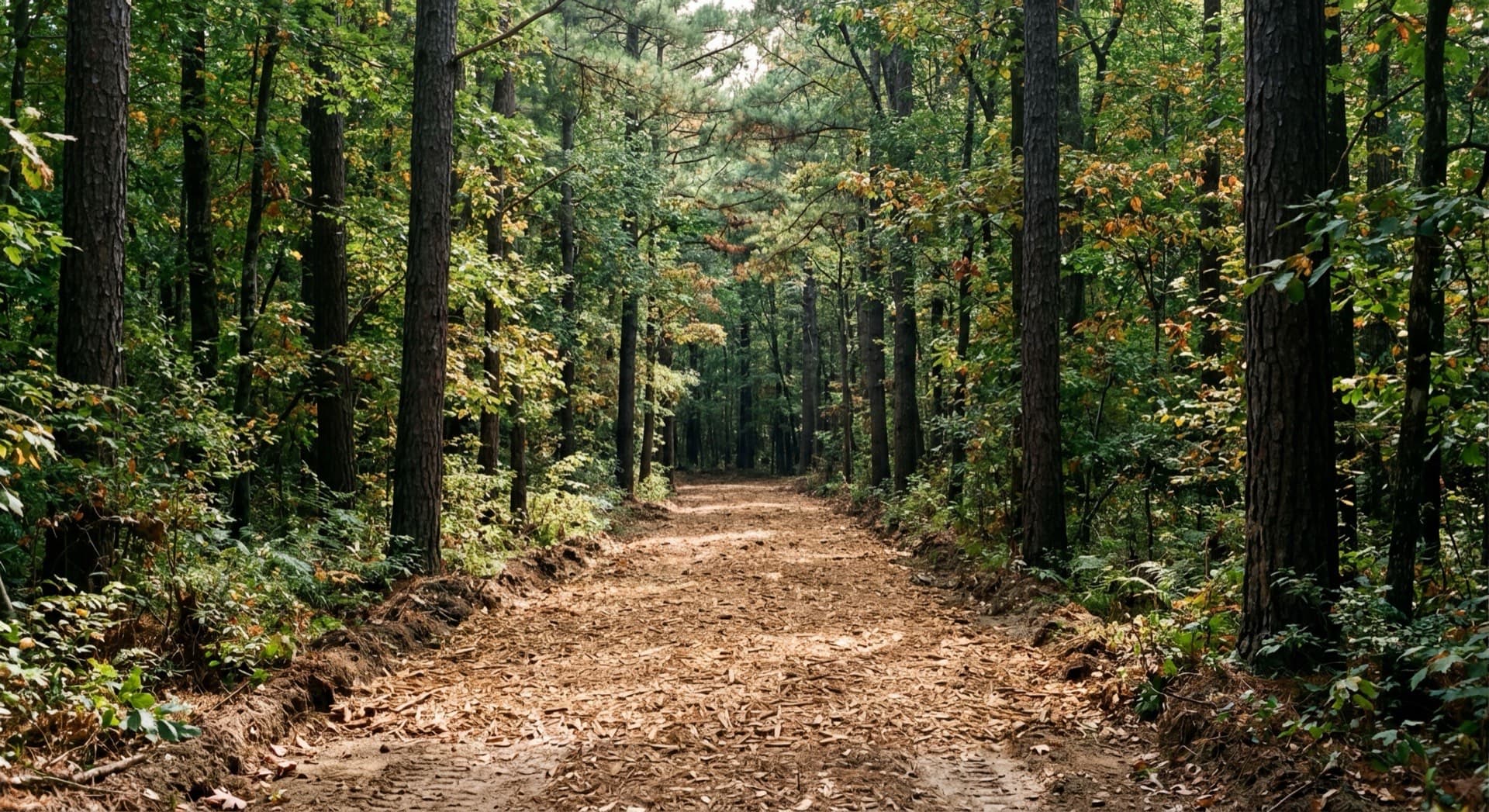 Access trail cut through wooded North Alabama property